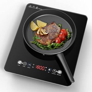vbgk portable induction cooktop with ultra thin body, low noise hot plate with 1800w sensor touch single electric cooktops countertop stove with 9 temperature & power levels, 3-hour timer, safety lock induction cooktop