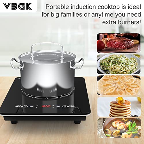 VBGK Portable Induction Cooktop With Ultra Thin Body, Low Noise Hot Plate With 1800W Sensor Touch Single Electric Cooktops Countertop Stove With 9 Temperature & Power Levels, 3-hour Timer, Safety Lock Induction Cooktop