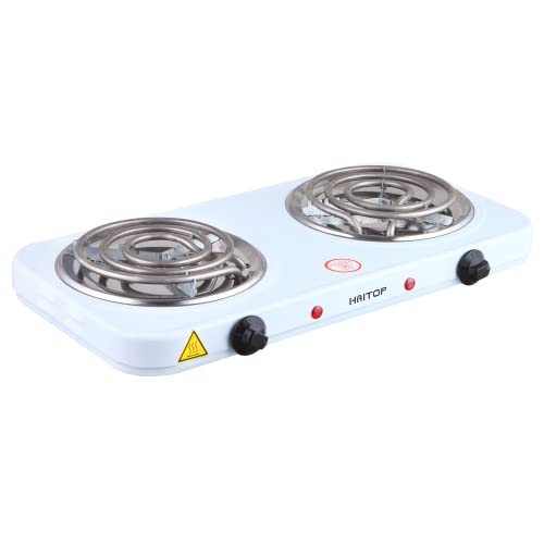 HAITOP Countertop Burner Electric Double Burners 2000 Watts Electric Hot Plate Temperature Controls Power Indicator Lights Easy to Clean