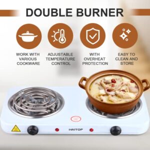 HAITOP Countertop Burner Electric Double Burners 2000 Watts Electric Hot Plate Temperature Controls Power Indicator Lights Easy to Clean