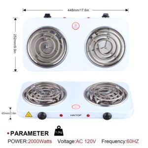 HAITOP Countertop Burner Electric Double Burners 2000 Watts Electric Hot Plate Temperature Controls Power Indicator Lights Easy to Clean