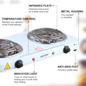 HAITOP Countertop Burner Electric Double Burners 2000 Watts Electric Hot Plate Temperature Controls Power Indicator Lights Easy to Clean