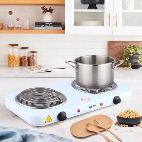 HAITOP Countertop Burner Electric Double Burners 2000 Watts Electric Hot Plate Temperature Controls Power Indicator Lights Easy to Clean