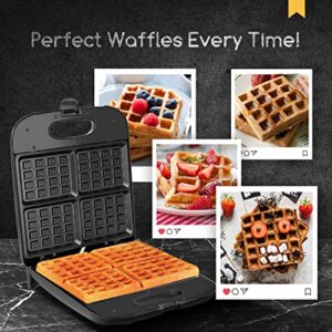 Aigostar Waffle Maker, 4-Slice Non-Stick Belgian Waffle Iron, 1400W Square Waffle Machine with Indicator Lights, Easy to Clean, PFOA Free, Compact Design, ETL Certificated, Black