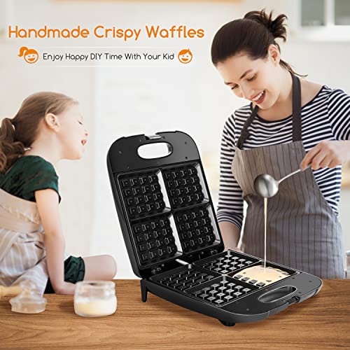 Aigostar Waffle Maker, 4-Slice Non-Stick Belgian Waffle Iron, 1400W Square Waffle Machine with Indicator Lights, Easy to Clean, PFOA Free, Compact Design, ETL Certificated, Black