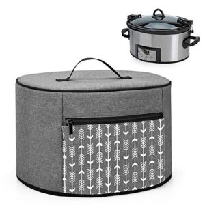 YARWO Slow Cooker Dust Cover Compatible for Crock Pot and Hamilton Beach 6-8 qt Slow Cooker, Dust Free Cover with Zipper Pocket and Wipe Clean Liner, Gray with Arrow