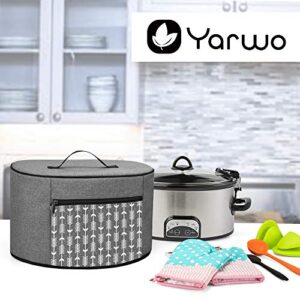 YARWO Slow Cooker Dust Cover Compatible for Crock Pot and Hamilton Beach 6-8 qt Slow Cooker, Dust Free Cover with Zipper Pocket and Wipe Clean Liner, Gray with Arrow