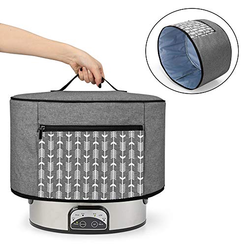 YARWO Slow Cooker Dust Cover Compatible for Crock Pot and Hamilton Beach 6-8 qt Slow Cooker, Dust Free Cover with Zipper Pocket and Wipe Clean Liner, Gray with Arrow