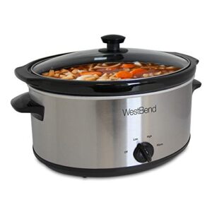west bend manual crockery slow cooker with oval ceramic cooking vessel and glass lid certified, 6-quart, silver