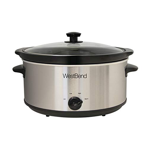 West Bend Manual Crockery Slow Cooker with Oval Ceramic Cooking Vessel and Glass Lid Certified, 6-Quart, Silver