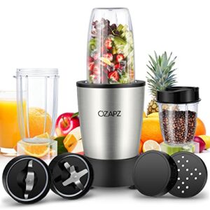 700w smoothie blender, ozapz personal blender for shakes and smoothies, bullet blender for sports, fruit juice, protein drinks, grinder, fruit mixer with blending and grinding blades, 2 portable cups