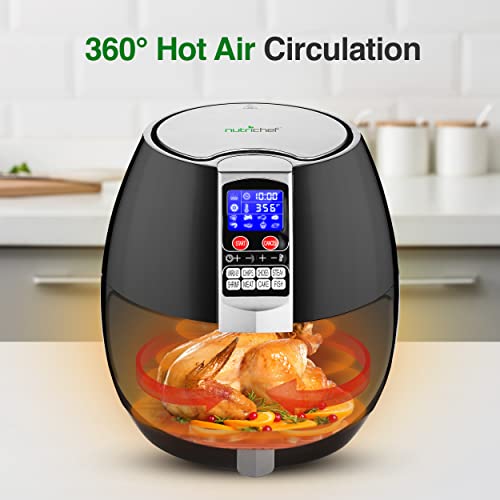 Hot Air Fryer Oven - Oilless Convection Power Multi Cooker with Digital Display and 3.7 Qt Capacity - Perfect for Baking, Grilling, and More - Includes Basket Pan - Stainless Steel