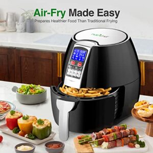 Hot Air Fryer Oven - Oilless Convection Power Multi Cooker with Digital Display and 3.7 Qt Capacity - Perfect for Baking, Grilling, and More - Includes Basket Pan - Stainless Steel