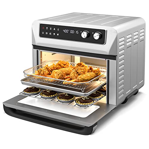 CHEFJOY 21 QT Air Fryer Toaster Oven Combo, 1800W Electric Digital Countertop Convection Oven w/ 360°Circulation, LCD Display, 8-in-1 Air Fryer, Toast, Thaw, Dehydrate, w/ 5 Accessories & Recipe