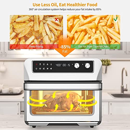 CHEFJOY 21 QT Air Fryer Toaster Oven Combo, 1800W Electric Digital Countertop Convection Oven w/ 360°Circulation, LCD Display, 8-in-1 Air Fryer, Toast, Thaw, Dehydrate, w/ 5 Accessories & Recipe