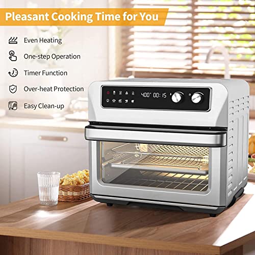 CHEFJOY 21 QT Air Fryer Toaster Oven Combo, 1800W Electric Digital Countertop Convection Oven w/ 360°Circulation, LCD Display, 8-in-1 Air Fryer, Toast, Thaw, Dehydrate, w/ 5 Accessories & Recipe