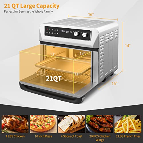 CHEFJOY 21 QT Air Fryer Toaster Oven Combo, 1800W Electric Digital Countertop Convection Oven w/ 360°Circulation, LCD Display, 8-in-1 Air Fryer, Toast, Thaw, Dehydrate, w/ 5 Accessories & Recipe