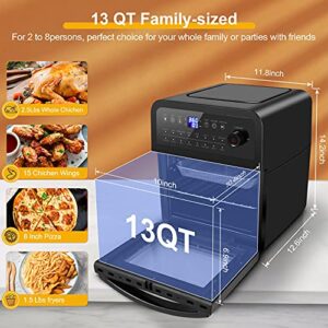 16-in-1 Air Fryer Oven, 13 Quart Airfryer Toaster Oven Combo, 1700W Large Digital LED Screen Air Fryers, Convection Toaster Oven with Rotisserie Dehydrator, Nonstick Basket, Accessories Included