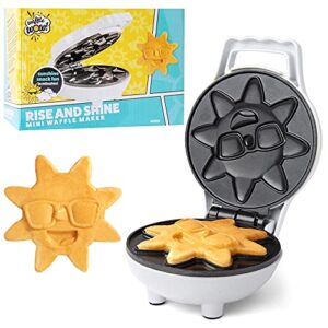 rise and shine mini sun waffle maker for easter morning- personal-sized 4″ sunshine smile individual waffles for kids, adults- cute nonstick electric waffler iron- easter basket stuffer breakfast gift