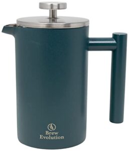 brew evolution 12 oz stainless steel french press coffee maker | double walled insulated coffee & tea brewer pot & maker | keeps brewed coffee or tea hot | 350 ml, hawaiian blue