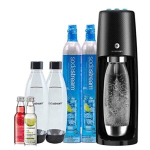 sodastream fizzi one touch sparkling water maker bundle (black) with co2, bpa free bottles, and 0 calorie fruit drops flavors