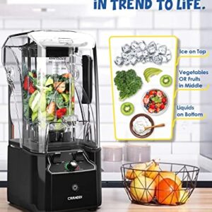 CRANDDI Quiet Commercial Blender with Soundproof Shield, 2200 Watt Professional Blenders for Kitchen with 80oz Jar and Self-Cleaning, High-Speed Blenders K90 Black