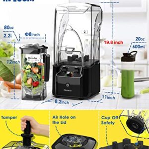 CRANDDI Quiet Commercial Blender with Soundproof Shield, 2200 Watt Professional Blenders for Kitchen with 80oz Jar and Self-Cleaning, High-Speed Blenders K90 Black