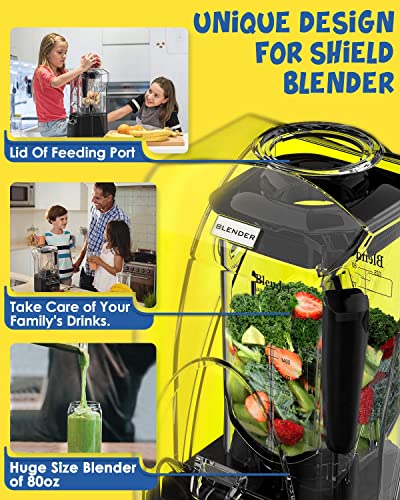 CRANDDI Quiet Commercial Blender with Soundproof Shield, 2200 Watt Professional Blenders for Kitchen with 80oz Jar and Self-Cleaning, High-Speed Blenders K90 Black