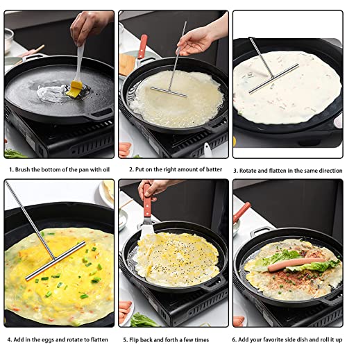 Echaprey Professional T Shape Stainless Steel Crepe Maker Batter Spreader to Fit Large Crepe Pan Maker (B)