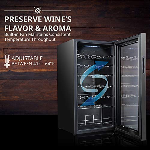 Ivation 28 Bottle Compressor Wine Cooler Refrigerator w/Lock | Large Freestanding Wine Cellar For Red, White, Champagne or Sparkling Wine | 41f-64f Digital Temperature Control Fridge Glass Door Black