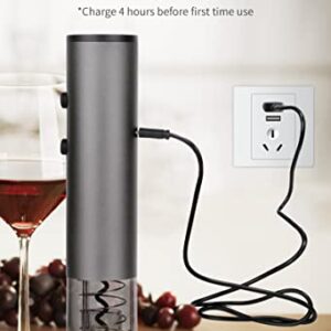 Electric Wine Bottle Opener Automatic Wine Opener Rechargeable Electric Corkscrew with Wine Aerator,Foil Cutter,Wine Stopper,USB C Charging Cable, Perfect Wine Gifts Set (Silver Grey)