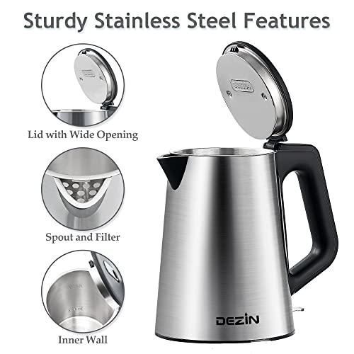 Dezin Electric Kettle, 1.2L Portable Electric Tea Kettle with Double Wall, 304 Stainless Steel Kettle Water Boiler, Small Electric Kettle with Auto Shut-Off, BPA-Free, Hot Water Kettle for Coffee