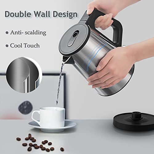 Dezin Electric Kettle, 1.2L Portable Electric Tea Kettle with Double Wall, 304 Stainless Steel Kettle Water Boiler, Small Electric Kettle with Auto Shut-Off, BPA-Free, Hot Water Kettle for Coffee