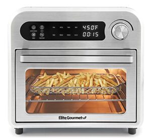 elite gourmet eaf1010d all steel exterior, programmable 10.5qt. air fryer, 8 menu settings convection countertop oven, temperature + timer controls, bake, toast, broil, air fry