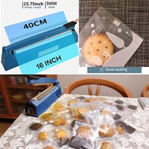 16 Inch Impulse Heat Sealer Manual Bags Sealer Heat Sealing Machine Impulse Sealer Machine for Plastic Bags PE PP Bags with Extra Replace Element Grip