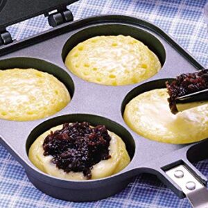 Happy Sales HSOB-YKP4B, Japanese Obanyaki Pan, 3 Inch Diameter Stuffed Pancake Toaster Nonstick Aluminum Pan