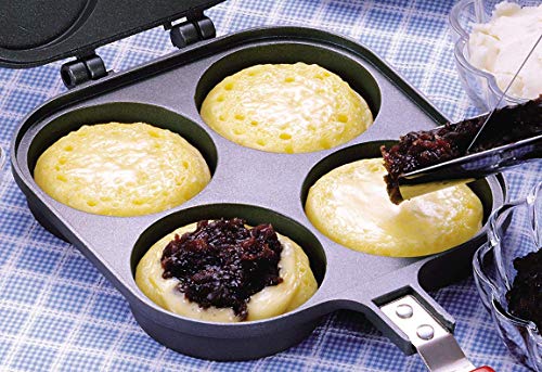 Happy Sales HSOB-YKP4B, Japanese Obanyaki Pan, 3 Inch Diameter Stuffed Pancake Toaster Nonstick Aluminum Pan