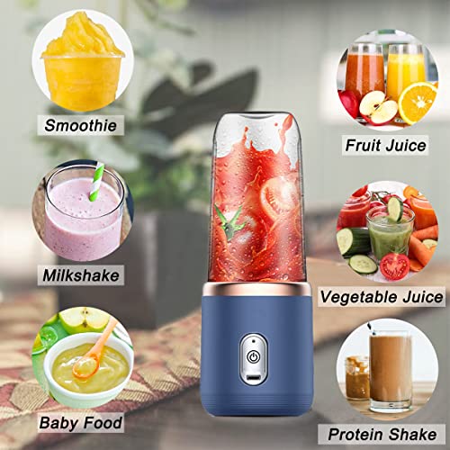 Portable Blender,USB Rechargeable Mini Personal Blender for Shakes and Smoothies,Electric Fruit Veggie Juicer with 2pcs Travel Juicer Cup，Blue