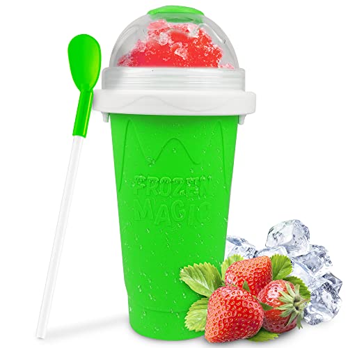 Slushy Maker Cup - Travel Slushie Cup, Quick Freeze Magic Cup, Double Layer Slushy Cup, Cooler Smoothie Silicon Cup, Mini Ice Cream Maker, Slushies - Green.