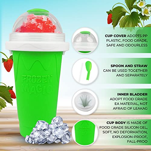 Slushy Maker Cup - Travel Slushie Cup, Quick Freeze Magic Cup, Double Layer Slushy Cup, Cooler Smoothie Silicon Cup, Mini Ice Cream Maker, Slushies - Green.