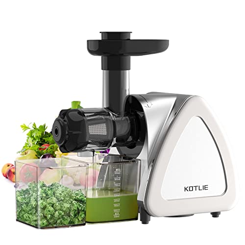 Juicer Machines,KOTLIE Juicer,Easy to Clean,Cold Press Juicer,Juicer Machines Vegetable and Fruit,High Juice Yield Slow Juicer,Slow Juicer with Two Special Container,Brush,Silver Juice Extractor