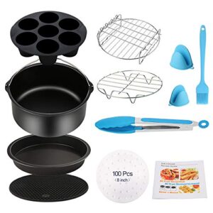 Air Fryer Accessories 11PCS for Phillips Ultrean Ninja Vremi Air Fryer, Fit all 3.7QT-4.0-5.8QT Power Deep Hot Air Fryer with Cake Barrel, Pizza Pan