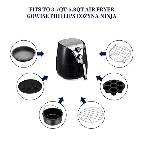 Air Fryer Accessories 11PCS for Phillips Ultrean Ninja Vremi Air Fryer, Fit all 3.7QT-4.0-5.8QT Power Deep Hot Air Fryer with Cake Barrel, Pizza Pan