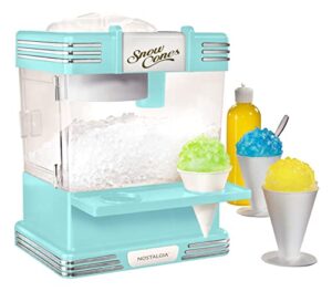 nostalgia rsm602 countertop snow cone maker makes 20 icy treats, includes 2 reusable plastic cups & ice scoop, aqua, 17.3×10.0x13.5