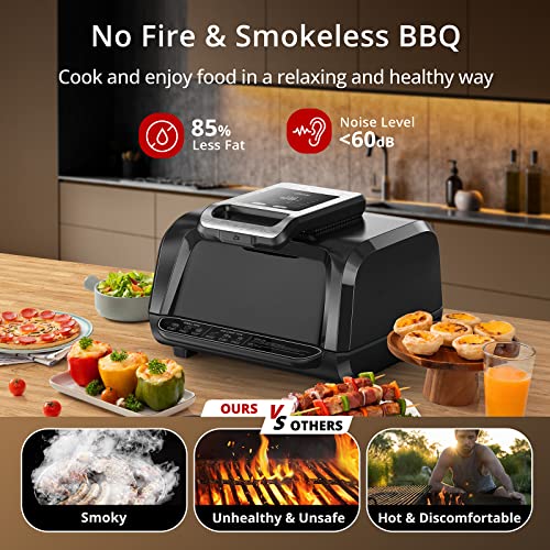 Zstar Indoor Grill Air Fryer Combo with See-Through Window, 7-in-1 Smokeless Electric Air Grill up to 450°F, 1750W Contact Grill with Non-Stick Removable Plates, Even Heat, Silicon Tongs as Gift, 4Qt