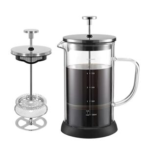 vevok chef french press coffee tea maker heat resistant glass 4 level filtration system borosilicate glass coffee press glass teapot large coffee pot 34 oz no grounds