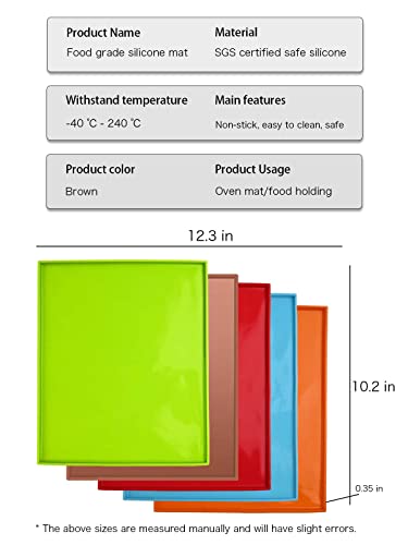 5pcs silicone dehydration mats with edge(5 colorful colors)-12.3” x 10.2 ” Silicone Sheets, nonstick silicone tray liner, Withstands -40°C to 240°C, reusable, suitable for fruit meat vegetable herbs