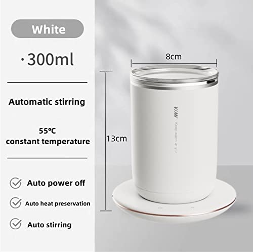 Temperature Control Smart Self Stirring Coffee Mug with Lid,auto Stirring Warmer Coffee Tea Milk Cocoa Mug for Desk Home Office,auto Controlled Heating Cup,GraateHearrt White 11 oz Electric Mixer Mug