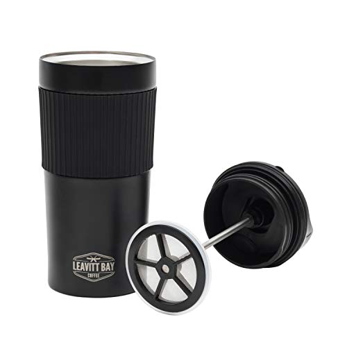 Portable French Press Travel Mug – Double Wall Travel French Press Mug – Home, Office, or Camping French Press Coffee Maker – 15 oz Portable Coffee Maker for Travel – No Leak Coffee or Tea Press