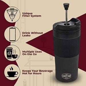 Portable French Press Travel Mug – Double Wall Travel French Press Mug – Home, Office, or Camping French Press Coffee Maker – 15 oz Portable Coffee Maker for Travel – No Leak Coffee or Tea Press